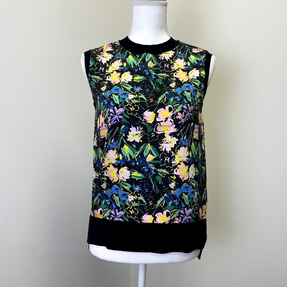 NWT Ted Baker London Floral Mixed Media Sleeveless Top Size 0 Black Multi